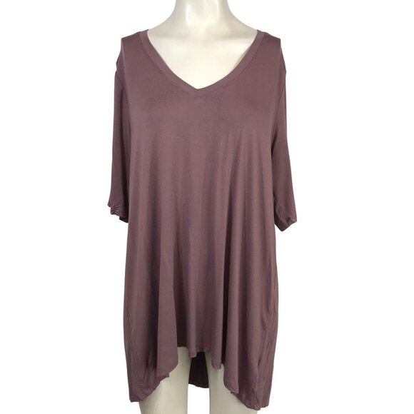 SUPER SOFT BY TORRID. WOMEN'S 1 - ROSE TAUPE TUNIC SUPER SOFT V-NECK HILO SHIRT - Picture 1 of 8